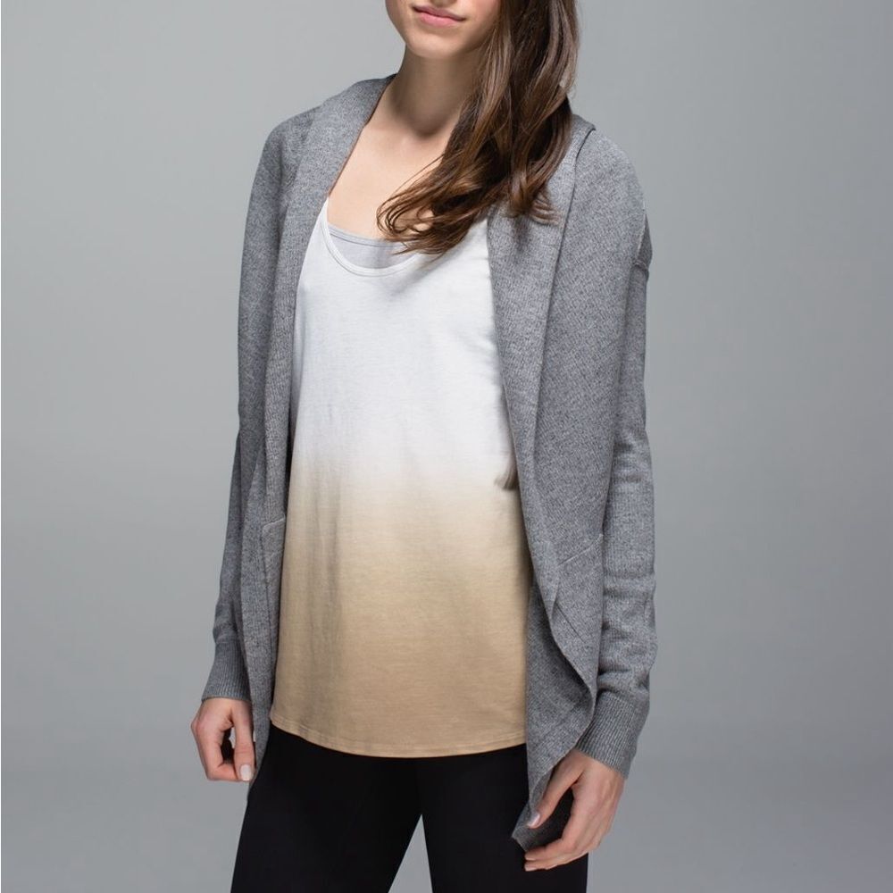Lululemon Cabin Yogi Wrap Heathered Medium Grey / Slate Open Hooded Cardigan